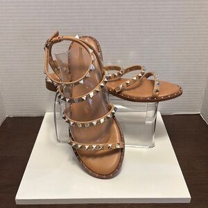 CushionaireTan Gladiator Sandals with Silver Studs